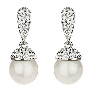 Mikey White Crystal Imitation Pearl Drop Earrings