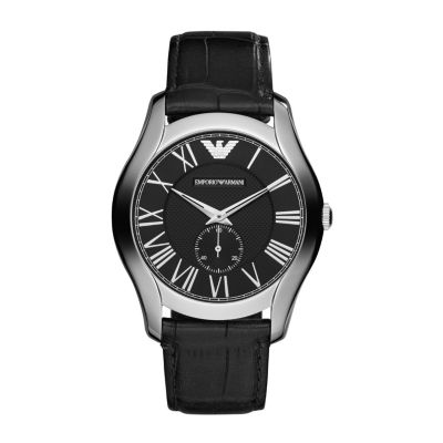 Emporio Armani Valente men's black leather strap watch - Product ...