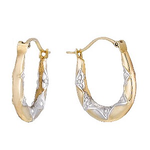 9ct Two Colour Zigzag Small Creole Earrings