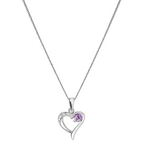 Sterling Silver Cubic Zirconia & Amethyst Heart Pendant