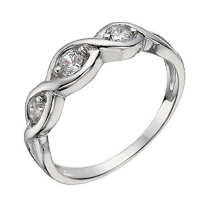 Sterling Silver Three Stone Cubic Zirconia Crossover Ring P