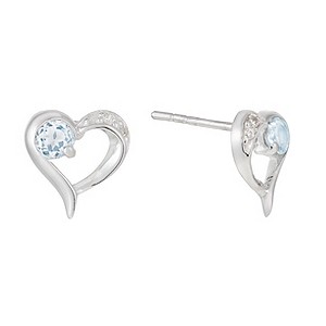 Silver Cubic Zirconia Blue Topaz Heart Stud Earrings
