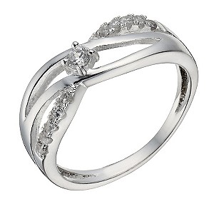 Sterling Silver Cubic Zirconia Crossover Ring - Size N