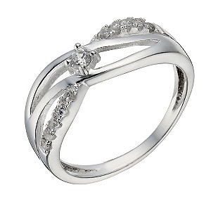 Sterling Silver Cubic Zirconia Crossover Ring - Size P