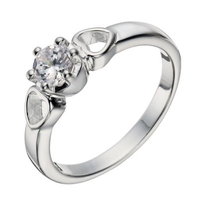 Sterling Silver Zirconia Solitaire  Hearts Ring - Size L - Product ...