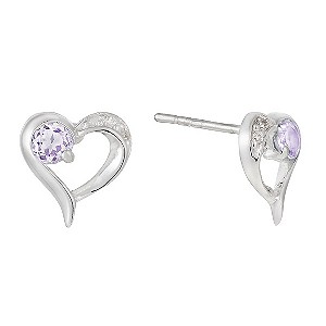 Silver Cubic Zirconia Amethyst Heart Stud Earrings