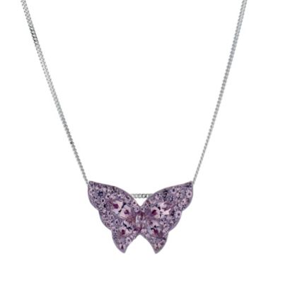 Silver Purple Crystal Butterfly Pendant