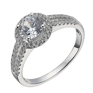 Sterling Silver Cubic Zirconia Halo Ring Size L