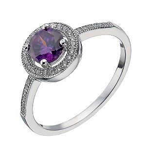 Sterling Silver Purple Cubic Zirconia Halo Ring Size N