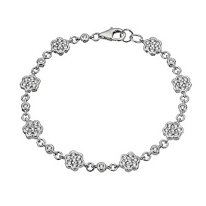Sterling Silver Cubic Zirconia Flower Bracelet