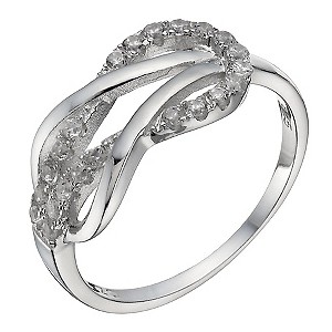 Sterling Silver Cubic Zirconia Knot Ring - Size P