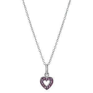 Sterling Silver Children's Pink Crystal Heart Pendant 14