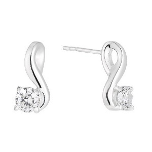 Silver Cubic Zirconia Wave Stud Earrings