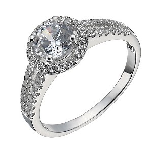 Sterling Silver Cubic Zirconia Halo Ring Size P