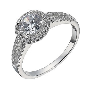 Sterling Silver Cubic Zirconia Halo Ring Size N