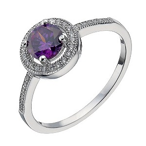 Sterling Silver Purple Cubic Zirconia Halo Ring Size L