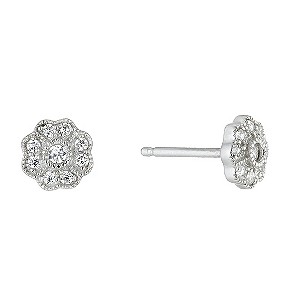 Sterling Silver Cubic Zirconia Flower Stud Earrings