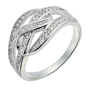 Sterling Silver Cubic Zirconia Interswirl Ring - Size P