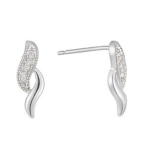 Silver & Cubic Zirconia Double Wave Stud Earrings