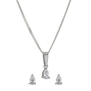 Sterling Silver Pear Cubic Zirconia Earrings & Pendant Set