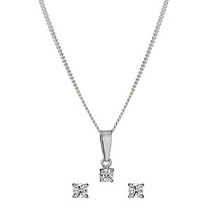 Sterling Silver 3mm Cubic Zirconia Earrings & Pendant Set
