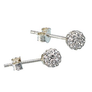 Sterling Silver Crystal Glitter Ball Stud Earrings