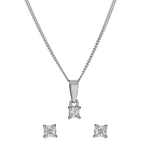 Sterling Silver 3mm Cubic Zirconia Earring & Pendant Set