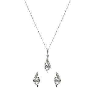 9ct White Gold Cubic Zirconia Swirl Pendant & Earrings Set