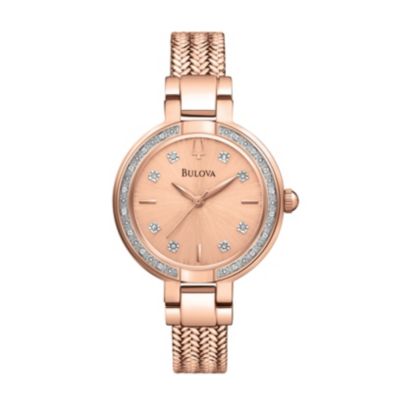 Bulova Ladies' Diamond Dial Rose Gold-Plated Bracelet Watch