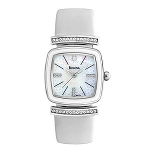 Bulova Ladies' Stone Set White Leather Strap Watch