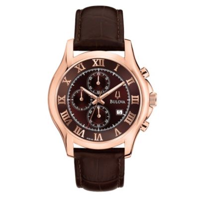 Bulova Men's Roman Dial Brown Leather Strap Watch