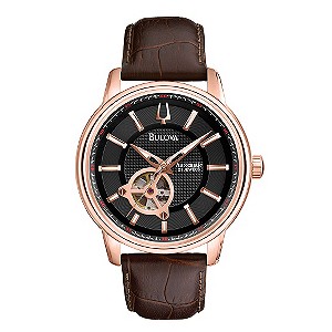 Bulova Men's Automatic Grey Dial Brown Leather Strap Watch