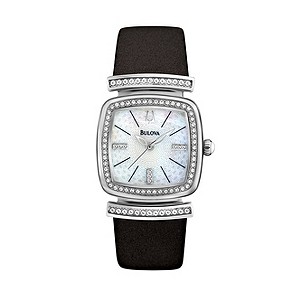 Bulova Ladies' Stone Set Black Leather Strap Watch