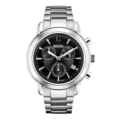 Bulova Men's Black Dial Stainless Steel Bracelet Watch