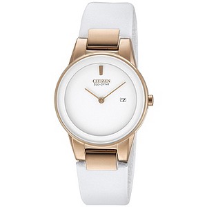 Citizen Eco-Drive Ladies' White Leather Strap Watch