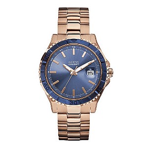 Guess Men's Blue Dial Rose Gold-Plated Bracelet WatchGuess Men's Blue Dial Rose Gold-Plated Bracelet