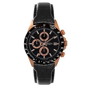 Rotary Men's Black Dial Black Leather Strap Watch