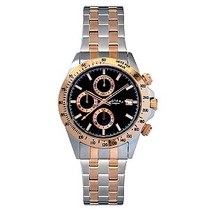 Rotary Men's Black Dial Two Colour Bracelet WatchRotary Men's Black Dial Two Colour Bracelet Watch