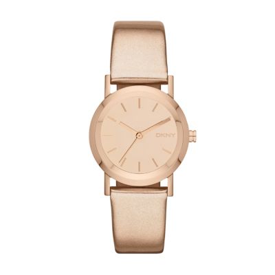 DKNY Ladies' Rose Gold-Plated Leather Strap Watch