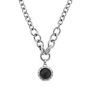 DKNY Stainless Steel Black Crystal Disc Necklace