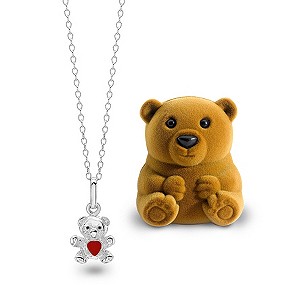 Children's 14 Sterling Silver Enamel Teddy Pendant