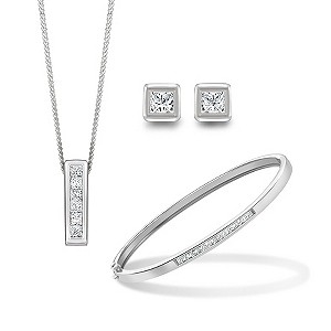 Silver Rhodium-Plated & Cubic Zirconia Three Piece Set