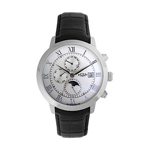 Rotary Men's Stainless Steel Black Leather Strap Watch