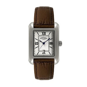 Rotary Men's Rectangle Brown Leather Strap Watch