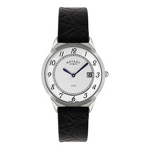 Rotary Men's Stainless Steel Black Leather Strap Watch