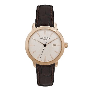 Rotary Ladies' Rose Gold-Plated Brown Leather Strap Watch