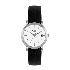 Rotary Ladies' Stainless Steel Black Leather Strap Watch