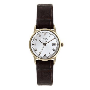 Rotary Ladies' Rose Gold-Plated Brown Leather Strap Watch
