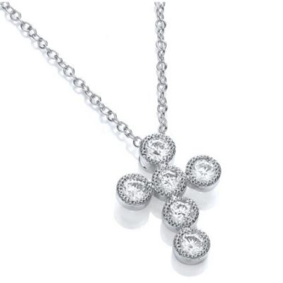 Buckley Crystal Milgrain Edge Cross Pendant