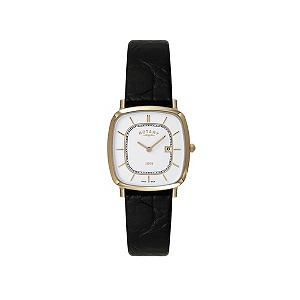 Rotary Men's Stainless Steel Black Leather Strap Watch
